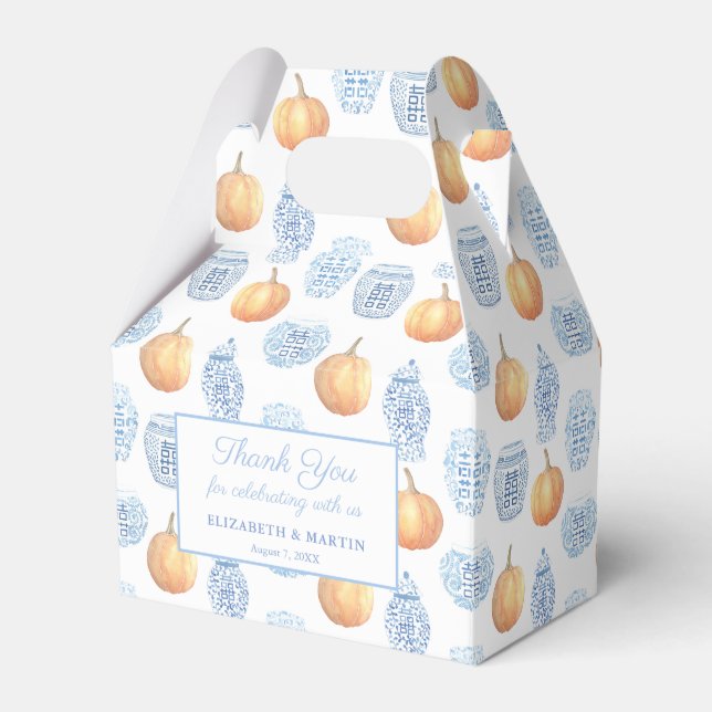 Caixinha De Lembrancinhas Chá Elegante de Casamento outono Chinoiserie Pumpk (Frente)