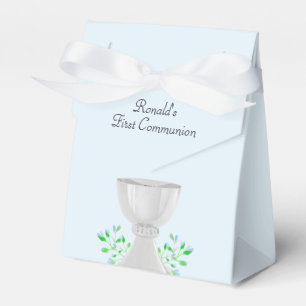 Caixinha De Lembrancinhas Chalice e Blue Buds Greenery Primeira Comunhão