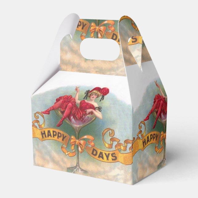 Caixinha De Lembrancinhas Champanhe Vermelho Vitoriano Feliz (Frente)