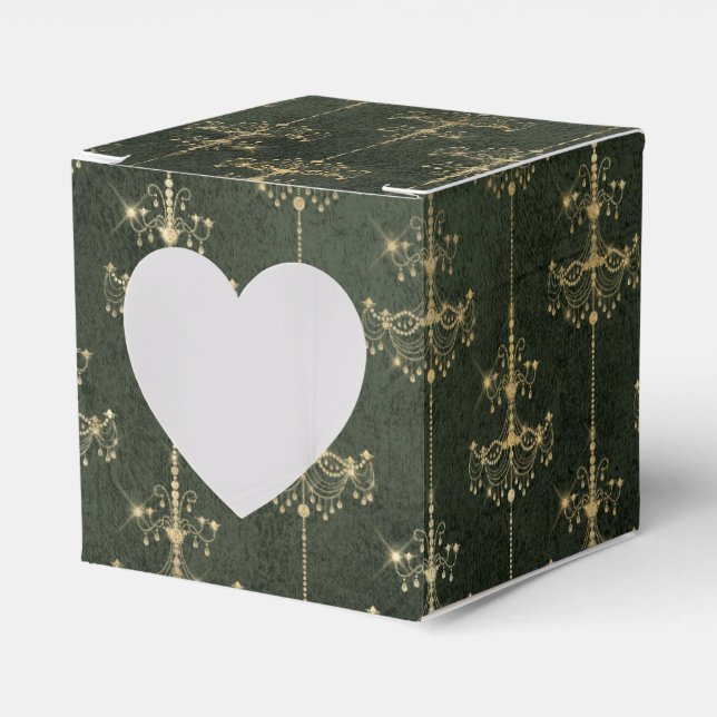 Caixinha De Lembrancinhas Chandeliers verdes e Dourados (Frente)