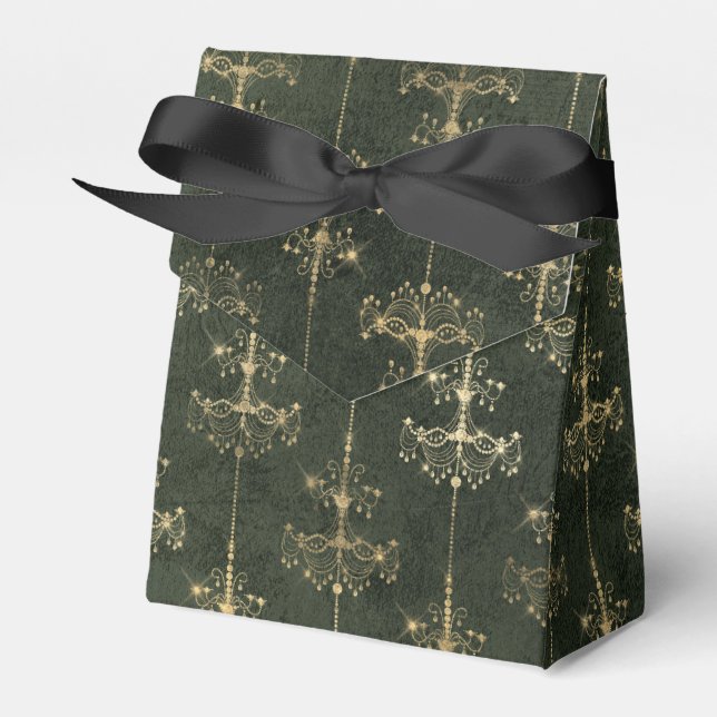 Caixinha De Lembrancinhas Chandeliers verdes e Dourados (Frente)