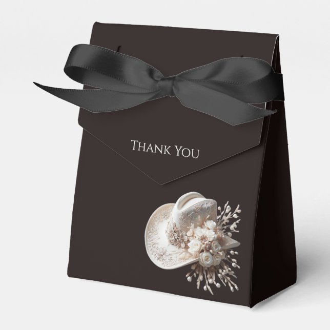 Caixinha De Lembrancinhas Chapéu branco com flores (Frente)