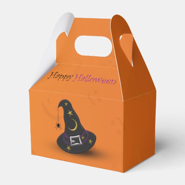 Caixinha De Lembrancinhas Chapéu de Bruxa de Halloween com Aranha (Frente)