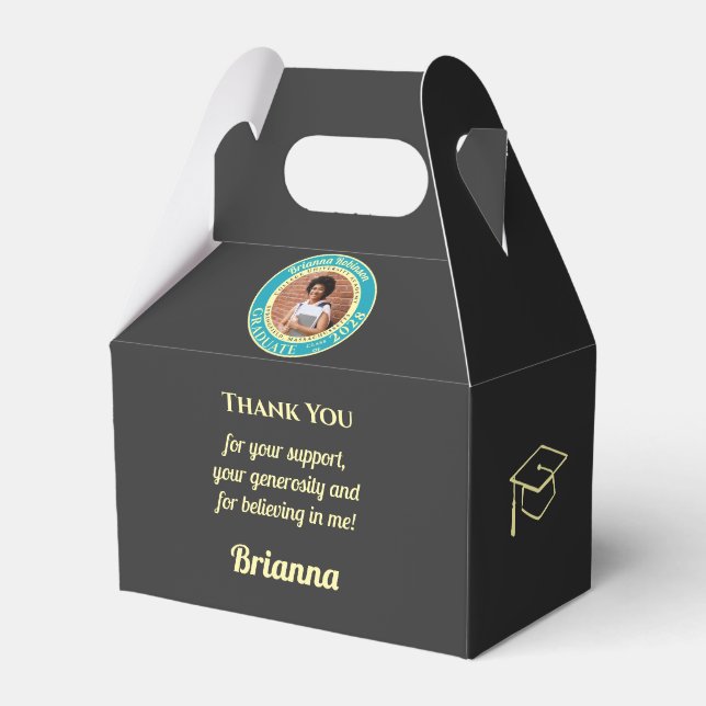 Caixinha De Lembrancinhas Charcoal Modern Graduation Photo Thank You (Frente)