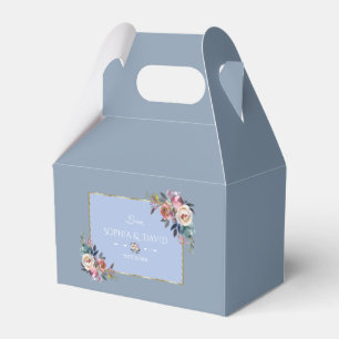 Caixinha De Lembrancinhas Charm Dusty Blue Flowers Casamento Dourado de Quad