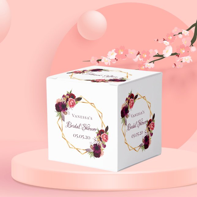 Caixinha De Lembrancinhas Chás de panela flores burgundi gold geométrico (Criador carregado)