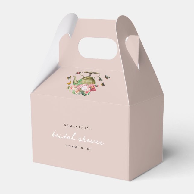 Caixinha De Lembrancinhas Chávena Festa Rosa Floral Borboletas Chá de Noiva (Frente)