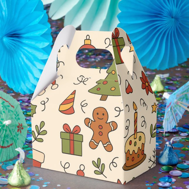 Caixinha De Lembrancinhas Cheerful Christmas Doodle Pattern (Festa)