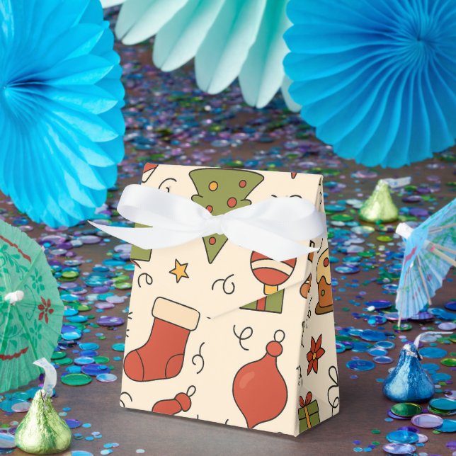 Caixinha De Lembrancinhas Cheerful Christmas Doodle Pattern (Festa)