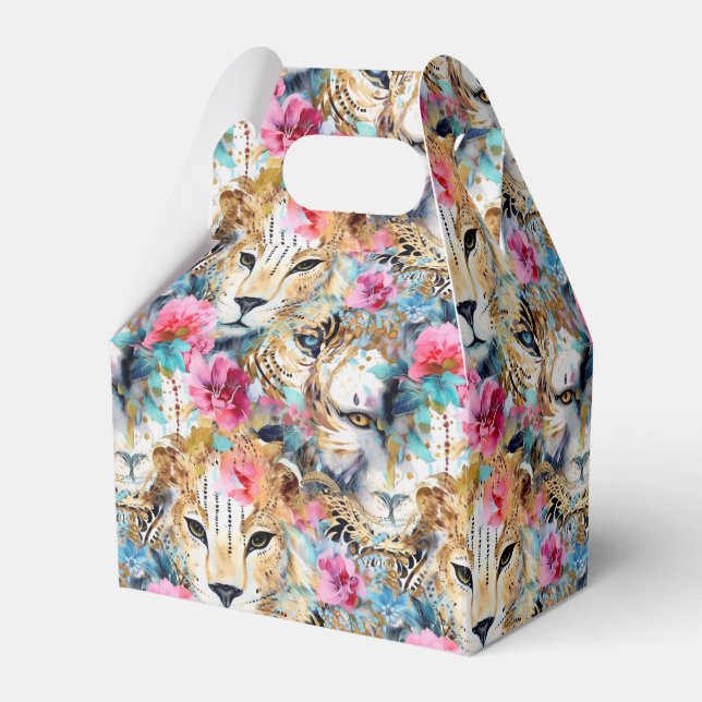 Caixinha De Lembrancinhas Cheetah Floral Boho Watercolor (Frente)