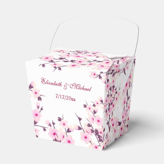 Caixinha De Lembrancinhas Cherry Blossom Cor-de-rosa Branco | Casamento Pers (Frente)
