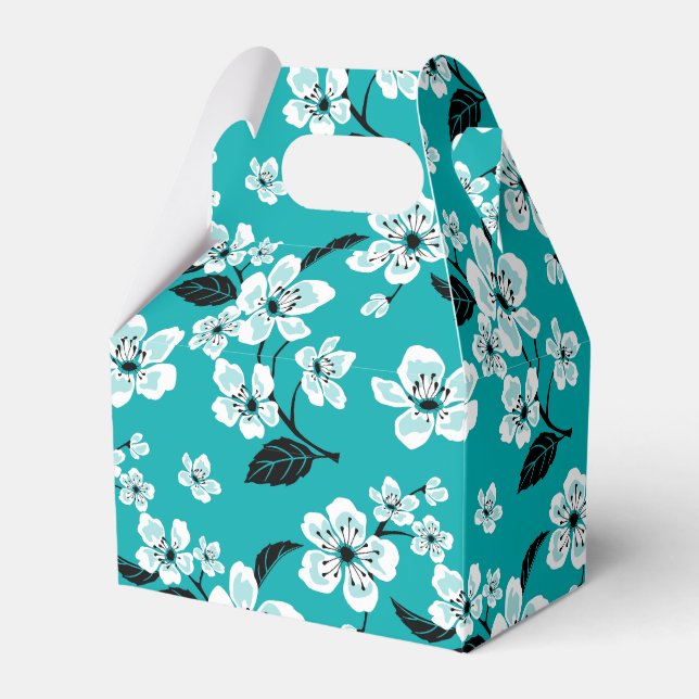 CAIXINHA DE LEMBRANCINHAS CHERRY BLOSSOM - SAKURA (TEAL) (Frente)