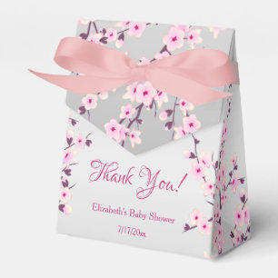 Caixinha De Lembrancinhas Cherry Blossomo Pink Cinza Obrigado
