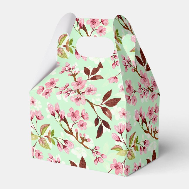Caixinha De Lembrancinhas Cherry Blossoms Mint Background (Frente)
