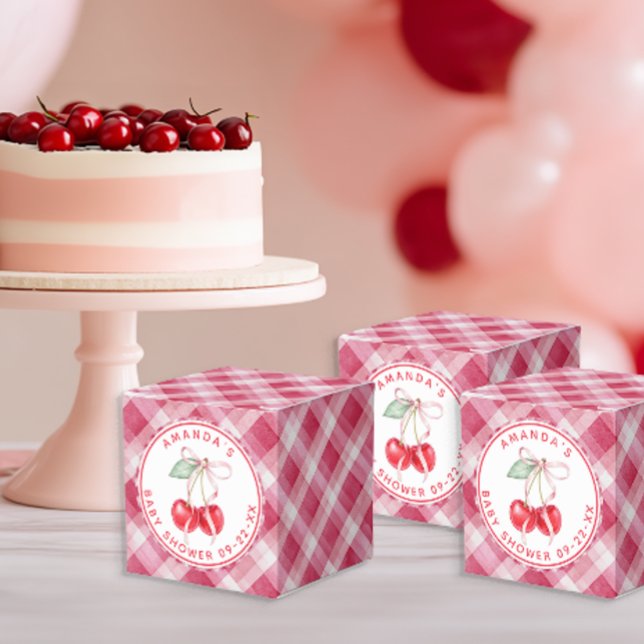 Caixinha De Lembrancinhas Cherry on Top Chá de fraldas Pink Gingham Favor Bo (Favor Box)