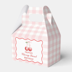 Caixinha De Lembrancinhas Cherry Sweet aniversário Gingham, Arco Rosa