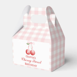 Caixinha De Lembrancinhas Cherry Sweet aniversário Laço Rosa Xadrez