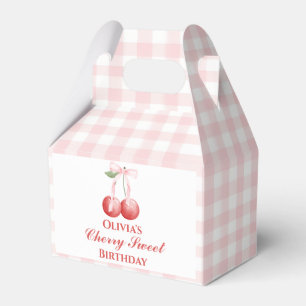 Caixinha De Lembrancinhas Cherry Sweet aniversário Laço Rosa Xadrez