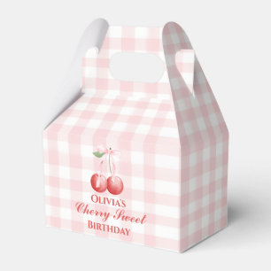 Caixinha De Lembrancinhas Cherry Sweet aniversário Laço Rosa Xadrez