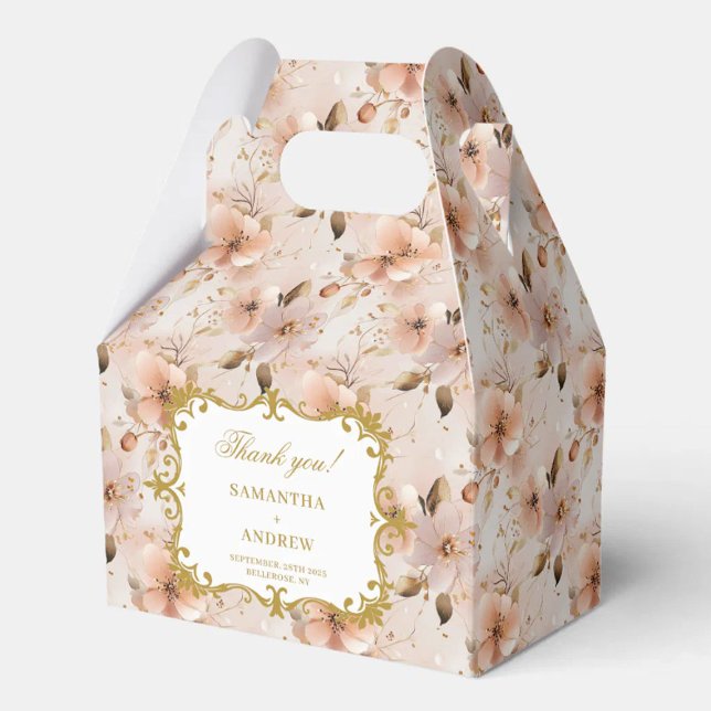 Caixinha De Lembrancinhas Chic Blush Dourado Weding Box Floral Detalhes (Chic Blush Gold Wedding Favor Box Floral Details)