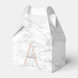 Caixinha De Lembrancinhas Chic Blush White Marble Script Name Monogramo