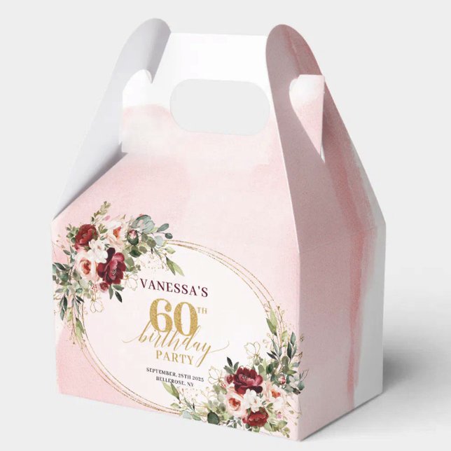 Caixinha De Lembrancinhas Chic Boho Deep Red Floral 60th Birthday Gift Box (Chic Boho Deep Red Floral 60th Birthday Gift Box

)