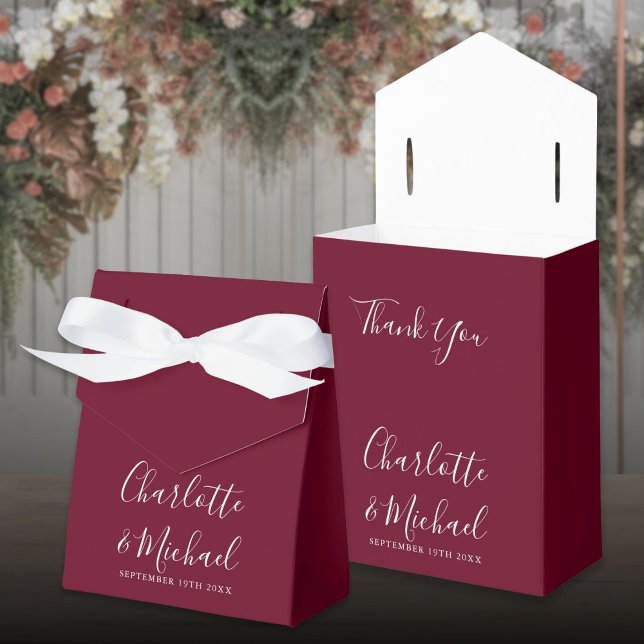 Caixinha De Lembrancinhas Chic Casamento Burgundy Elegante Script (Chic Burgundy Elegant Script Wedding Favor Boxes)