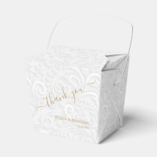 Caixinha De Lembrancinhas Chic Dourado Obrigado White Filigree Casamento Fav