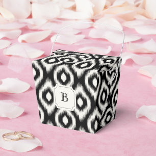 Caixinha De Lembrancinhas Chic Ikat Preto e Branco Diamante Monograma Festa