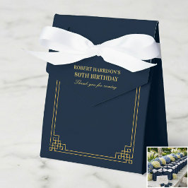 Caixinha De Lembrancinhas Chic Navy Gold Art Deco 80th Birthday