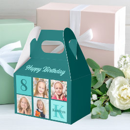 Caixinha De Lembrancinhas Chic Teal Photo Collage Custom Birthday Party