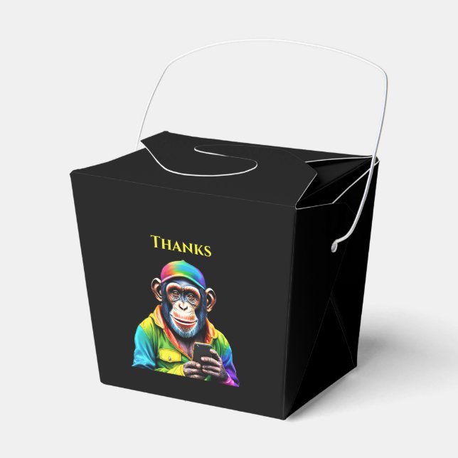 Caixinha De Lembrancinhas Chimpanzé Colorido Com Telefone (Frente)