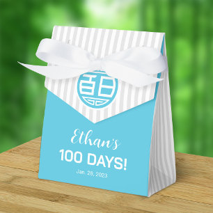 Caixinha De Lembrancinhas Chinês Tradicional Bebê 100 Dias 百 日 (Azul)