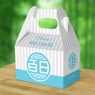 Caixinha De Lembrancinhas Chinês Tradicional Bebê 100 Dias 百 日 (Azul)