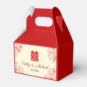 Caixinha De Lembrancinhas Chinês, vermelho-cervo-verde-floral