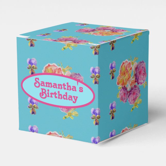 Caixinha De Lembrancinhas Chique Rosa Rosa Rosa Rosa Rosa Vermelha, Teal Aqu (Frente)