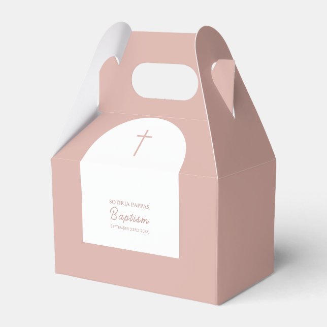 Caixinha De Lembrancinhas Christian Baptism Christening Girl Pink Arco (Frente)