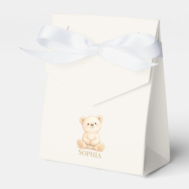Caixinha De Lembrancinhas Chuva de Bebê Boho Urso Teddy Neutro (Frente)