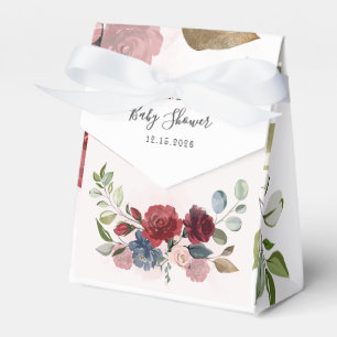 Caixinha De Lembrancinhas Chuva de Bebê Floral Rústica Burgundy Personalizad