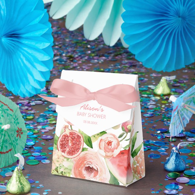 Caixinha De Lembrancinhas Chuva de Bebê Menina com Rosa Floral Verde (Criador carregado)