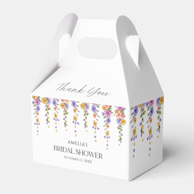 Caixinha De Lembrancinhas Chuva de Noiva Botânica Floral com Vinheta em Aqua (Frente)