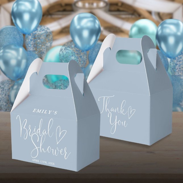Caixinha De Lembrancinhas Chuva de Noiva em Caligrafia com Roteiro Azul Empo (Dusty Blue Script Calligraphy Bridal Shower Favor Boxes)