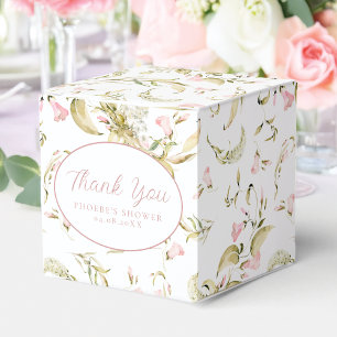 Caixinha De Lembrancinhas Chuva de Noiva Floral Aquarela Rosa Quadrado