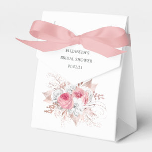 Caixinha De Lembrancinhas Chuva de Noiva Floral e de Renda em Rosa e Dourado