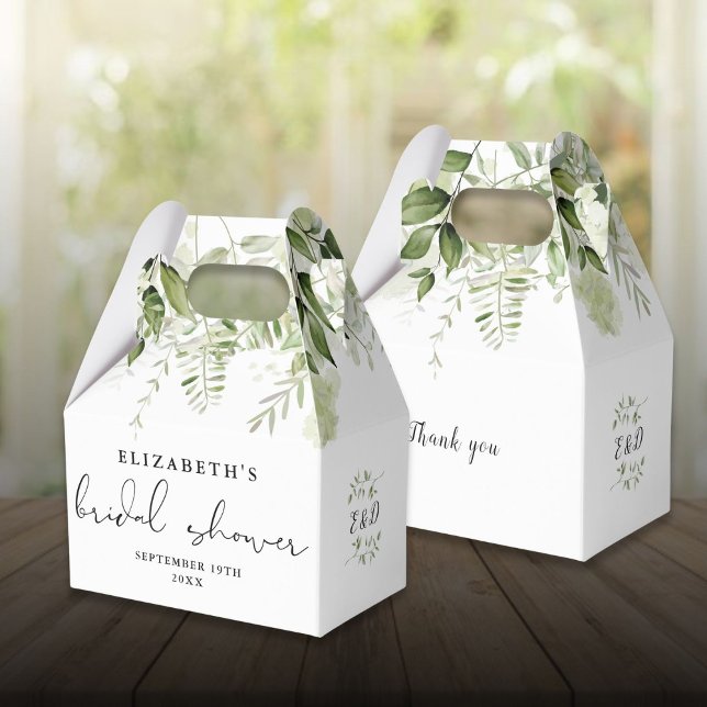 Caixinha De Lembrancinhas Chuva de Noiva Floral Verdant Script (Floral Greenery Script Bridal Shower Favor Boxes)