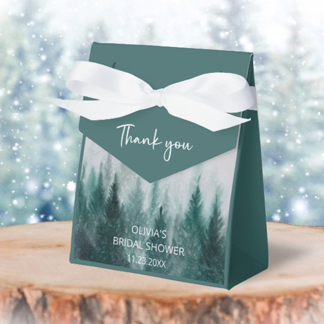 Caixinha De Lembrancinhas Chuva de Noiva Floresta de Pinheiros Aquarela Verd (Criador carregado)