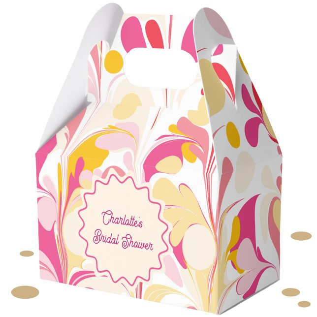 Caixinha De Lembrancinhas Chuva de Noiva Moderna Abstrato Retro Ondulado Ros (Modern abstract groovy abstract wavy personalized bridal shower party favor box)