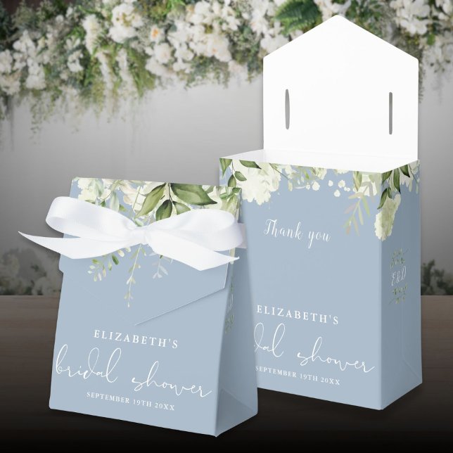 Caixinha De Lembrancinhas Chuva de Noiva Verde Floral Azul Poeirento (Floral Greenery Dusty Blue Bridal Shower Favor Boxes)