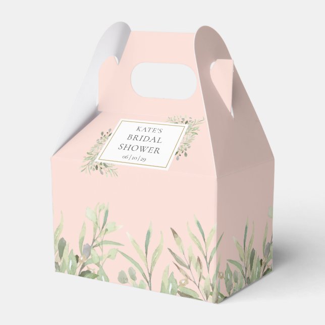 Caixinha De Lembrancinhas Chuveiro de Noiva Elegante Folhas de Verdor Rosa B (Frente)