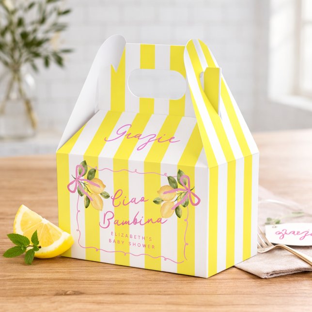 Caixinha De Lembrancinhas Ciao Bambina Yellow Stripe Lemon Baby Shower (Ciao-Bambina-Yellow-Stripe-Lemon-Baby-Shower-Favor-Boxes)
